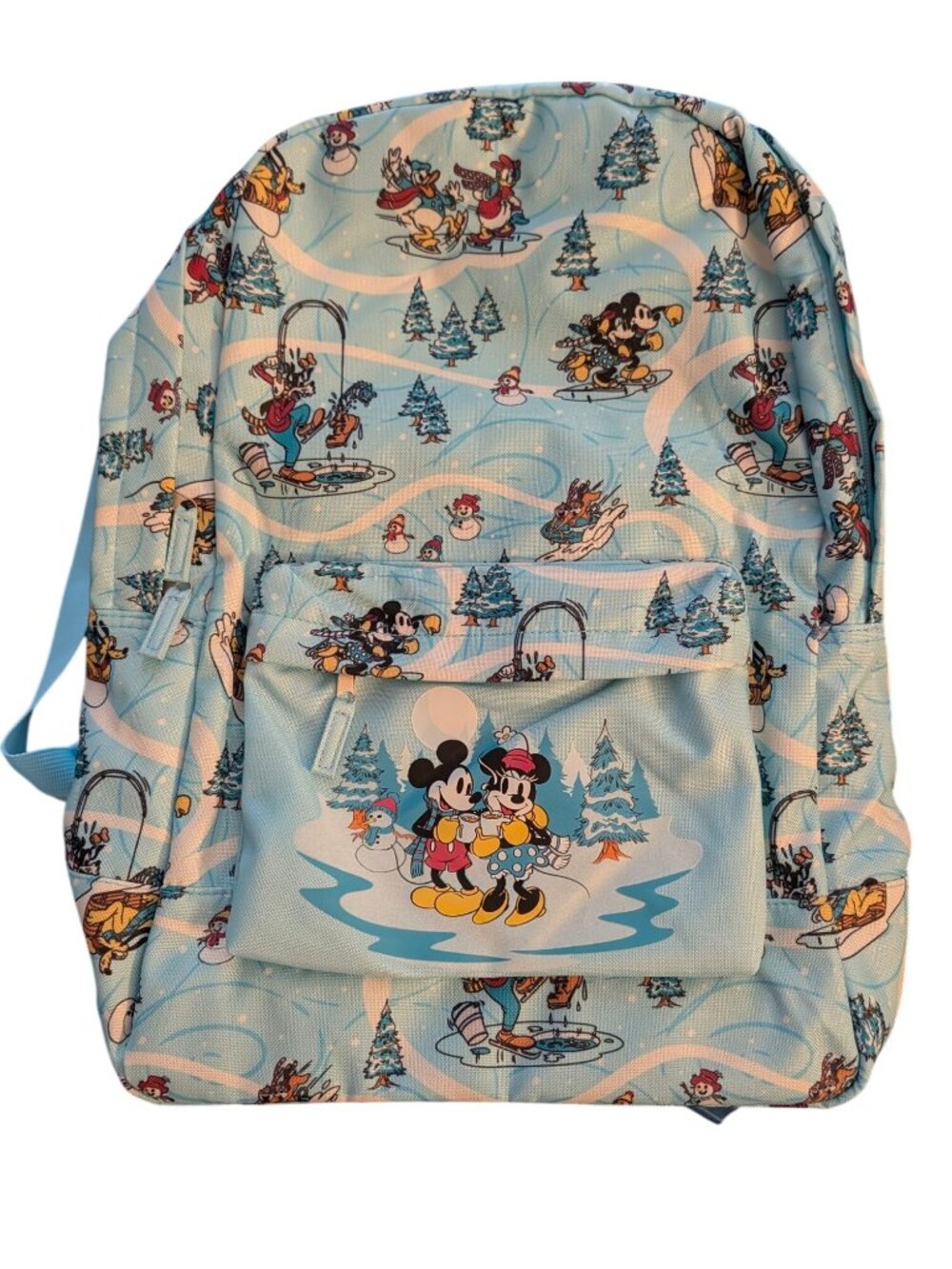 Disney Winter-Themed Mickey & Minnie Backpack Light Blue One Size Durable Polyes